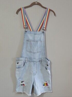 Target Rainbow Straps and Accents Denim Short Overalls Size S
